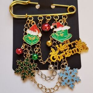 Handmade Christmas Holiday The Grinch Santa Brooch